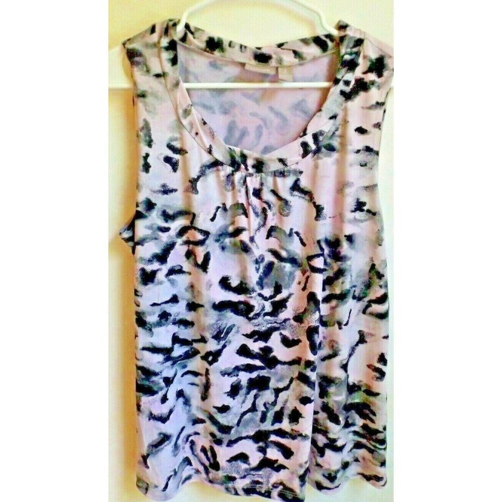 Chico's 2 (10-12) Animal Print Tank Top Pink Gray Black Office Slinky